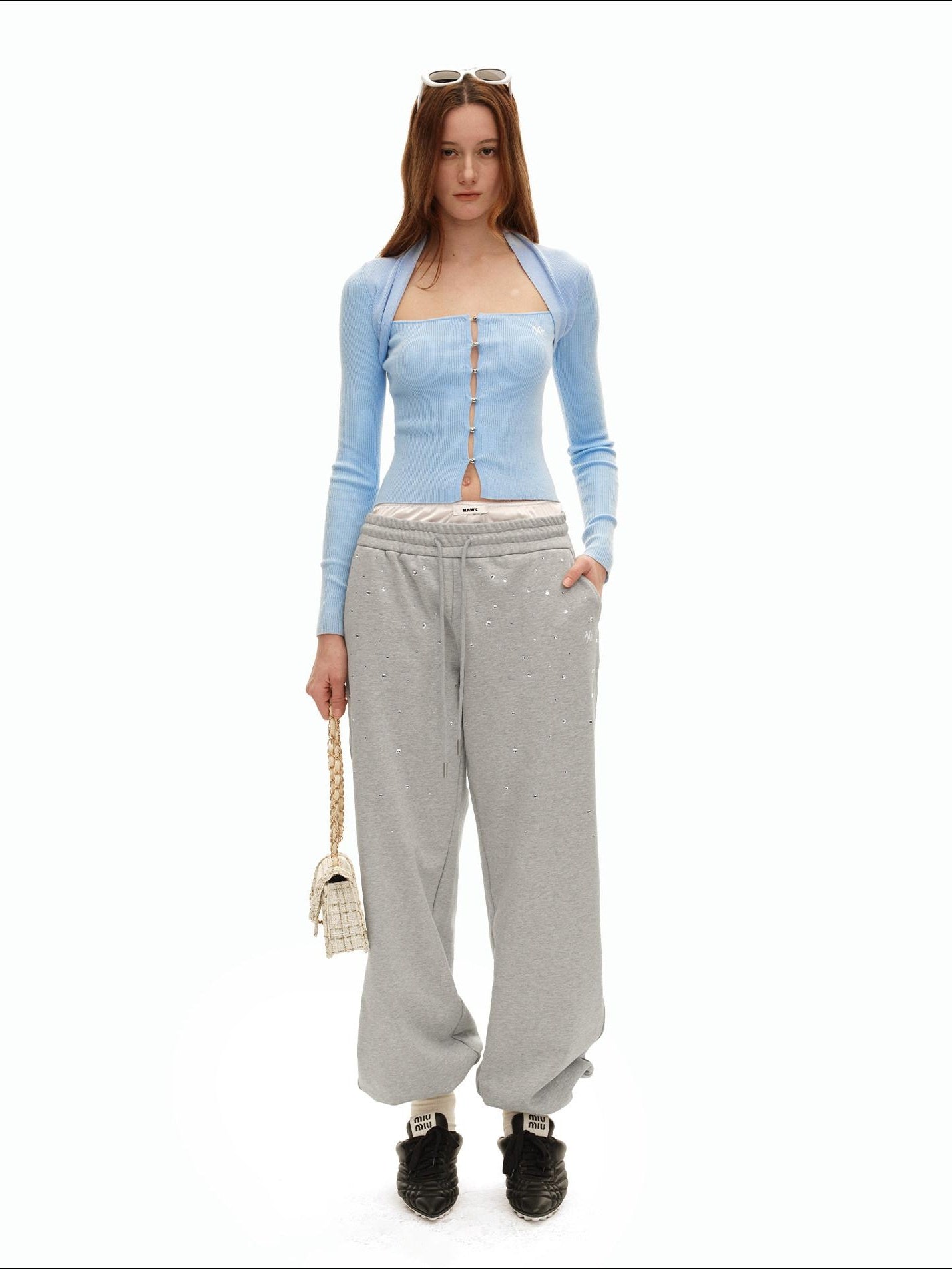 NAWSNOTAWEAR Soft Slim Fit Layered Look Casual Women Knit Button Pullover Ice Blue Sweaters