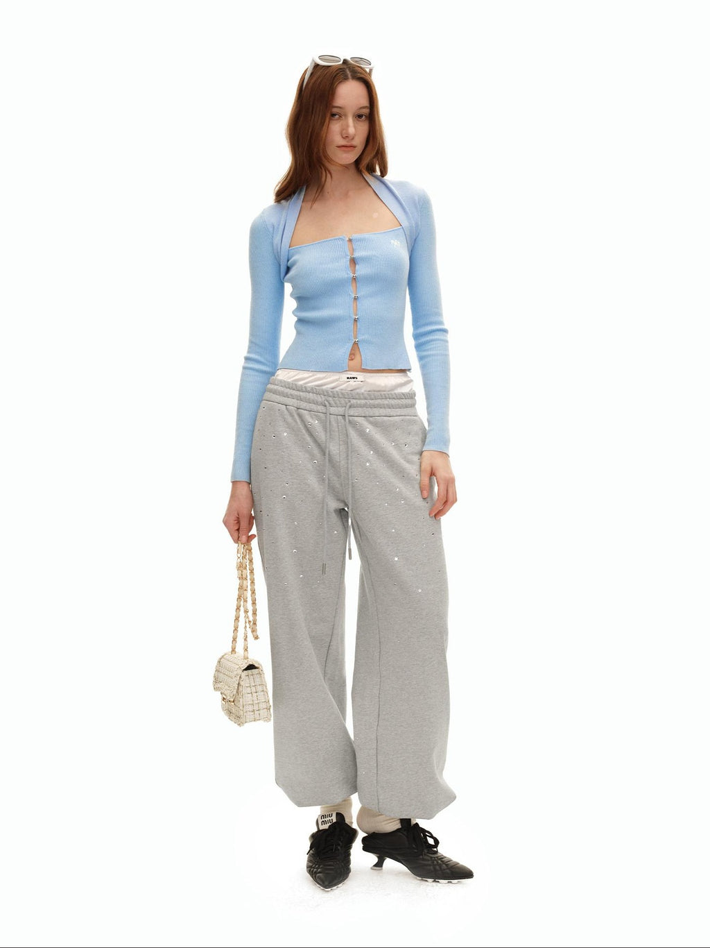 NAWSNOTAWEAR Soft Slim Fit Layered Look Casual Women Knit Button Pullover Ice Blue Sweaters