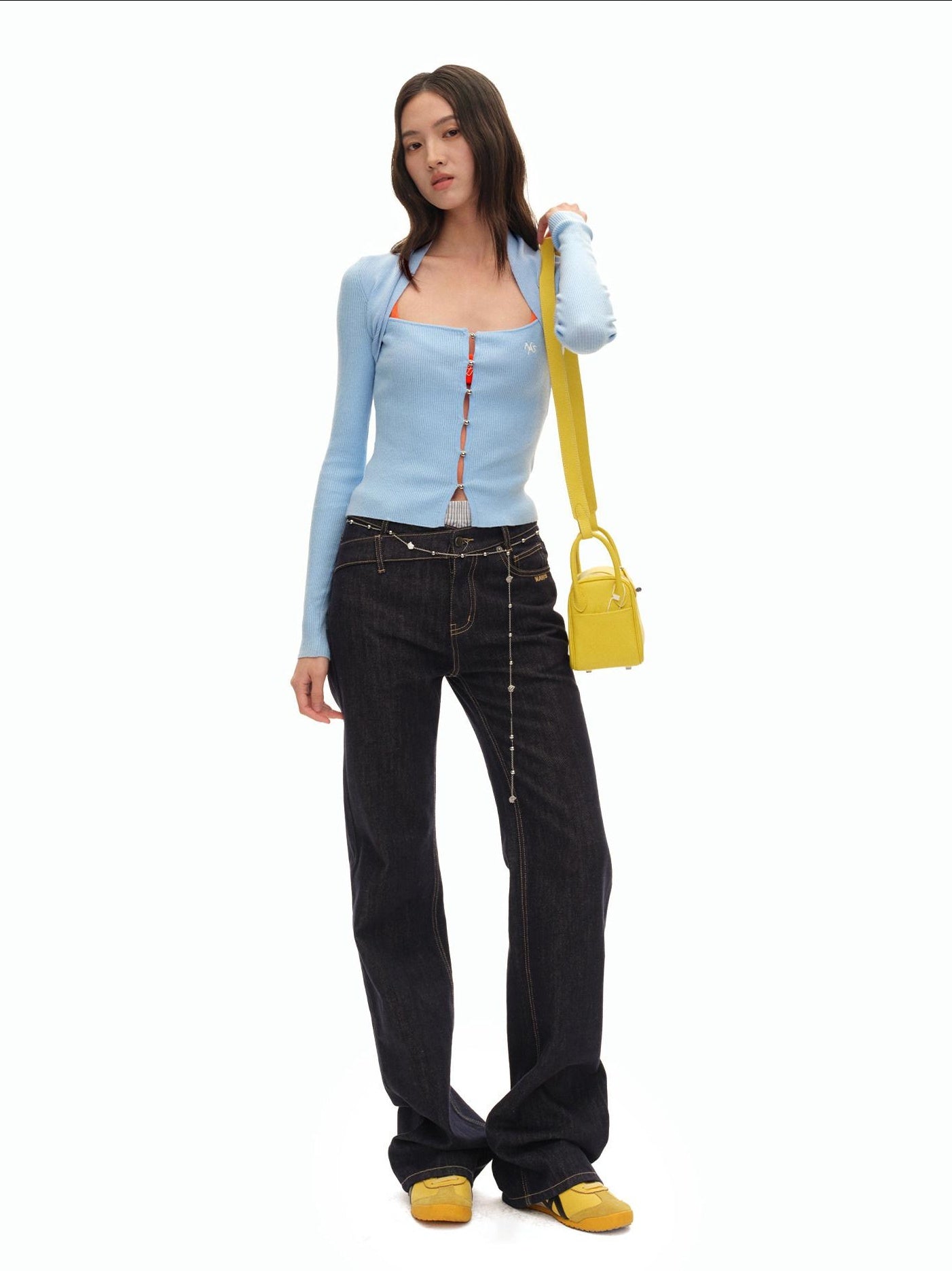 NAWSNOTAWEAR Soft Slim Fit Layered Look Casual Women Knit Button Pullover Ice Blue Sweaters