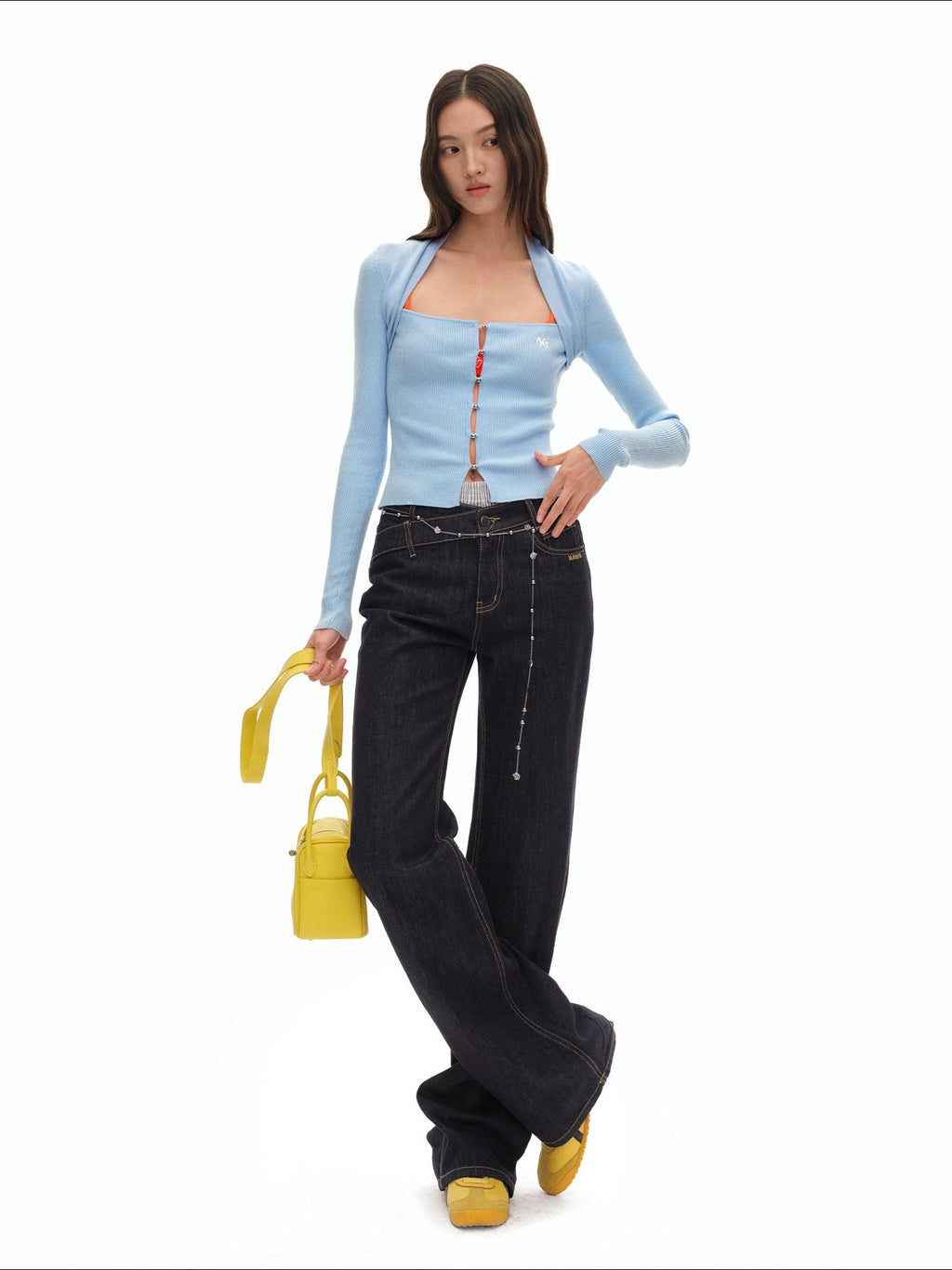 NAWSNOTAWEAR Soft Slim Fit Layered Look Casual Women Knit Button Pullover Ice Blue Sweaters