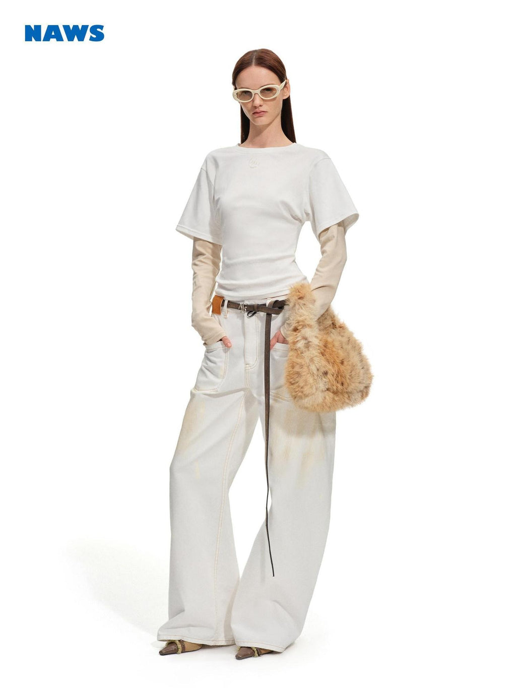 NAWSNOTAWEAR Soft Stretch Cotton Crew Neck For Women Sand White Long Sleeve T-Shirts