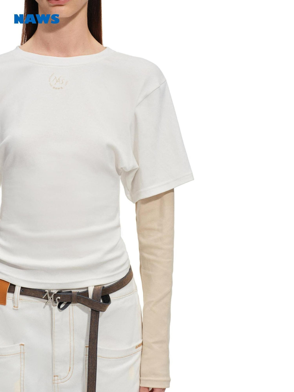 NAWSNOTAWEAR Soft Stretch Cotton Crew Neck For Women Sand White Long Sleeve T-Shirts