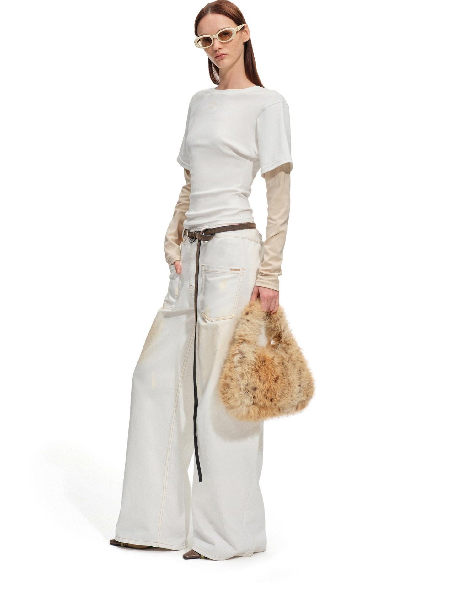 NAWSNOTAWEAR Soft Stretch Cotton Crew Neck For Women Sand White Long Sleeve T-Shirts