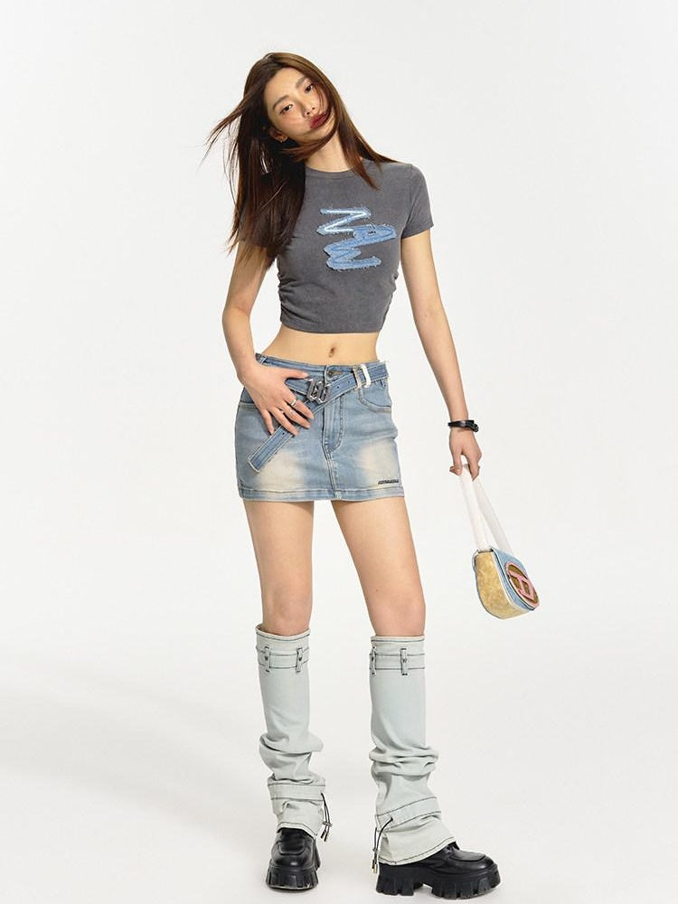 NAWSNOTAWEAR Soft Stretch Cotton Slim Fit Patch Detail Crew Neck Women Basic Crop Tops