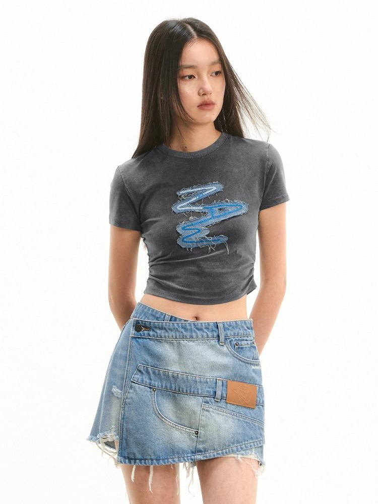 NAWSNOTAWEAR Soft Stretch Cotton Slim Fit Patch Detail Crew Neck Women Basic Crop Tops