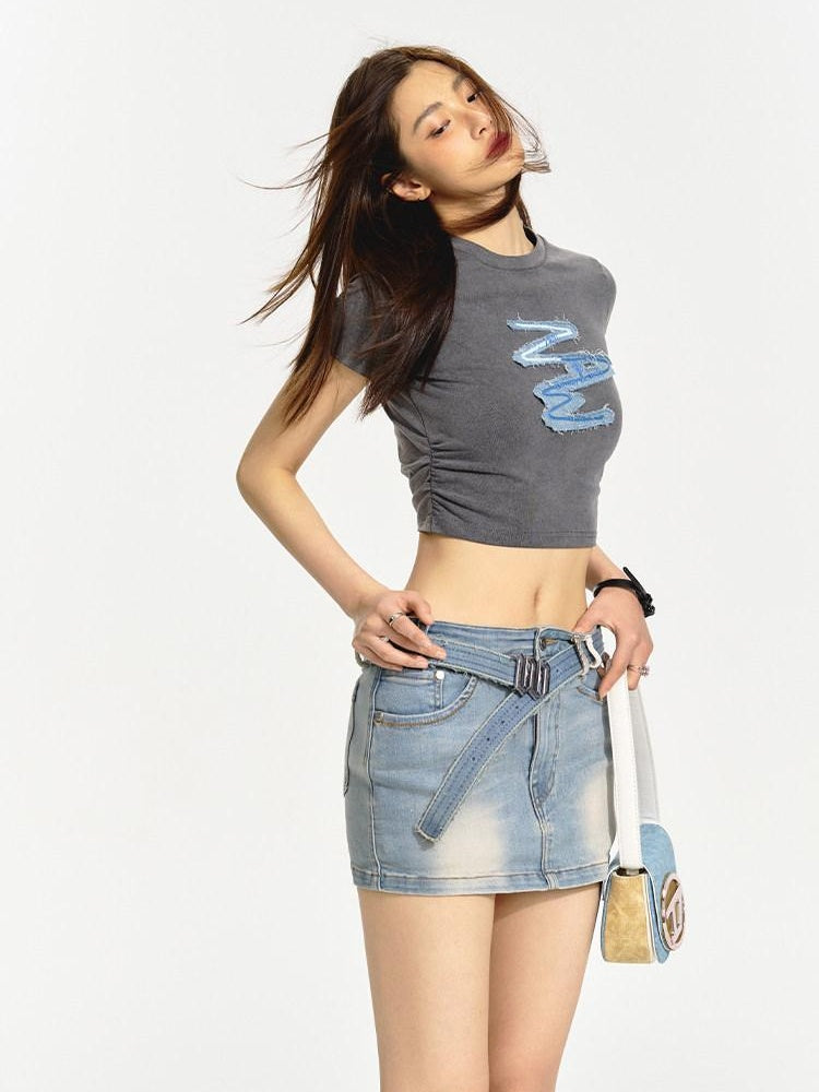 NAWSNOTAWEAR Soft Stretch Cotton Slim Fit Patch Detail Crew Neck Women Basic Crop Tops