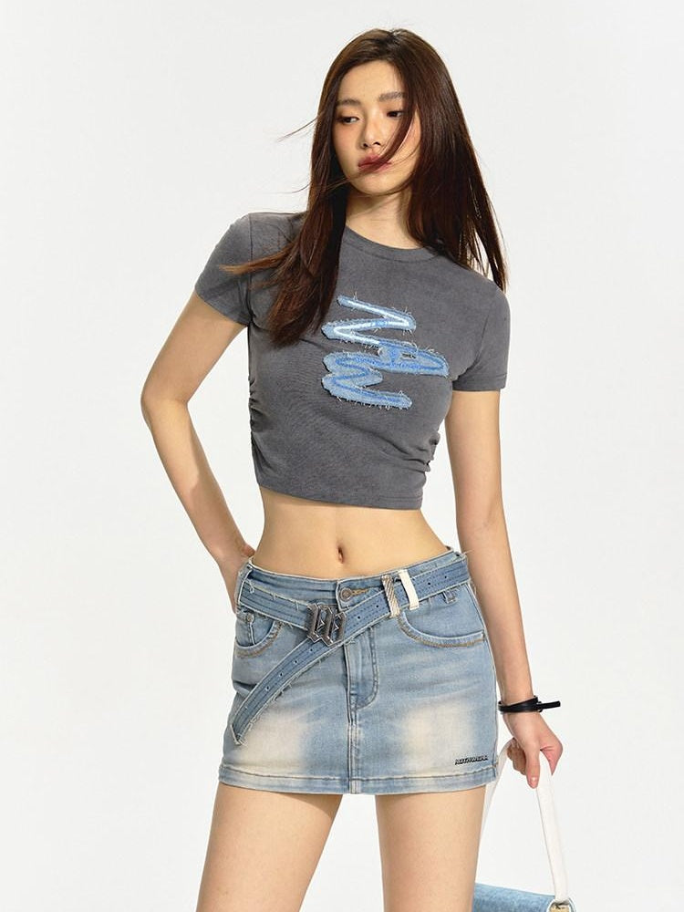 NAWSNOTAWEAR Soft Stretch Cotton Slim Fit Patch Detail Crew Neck Women Basic Crop Tops