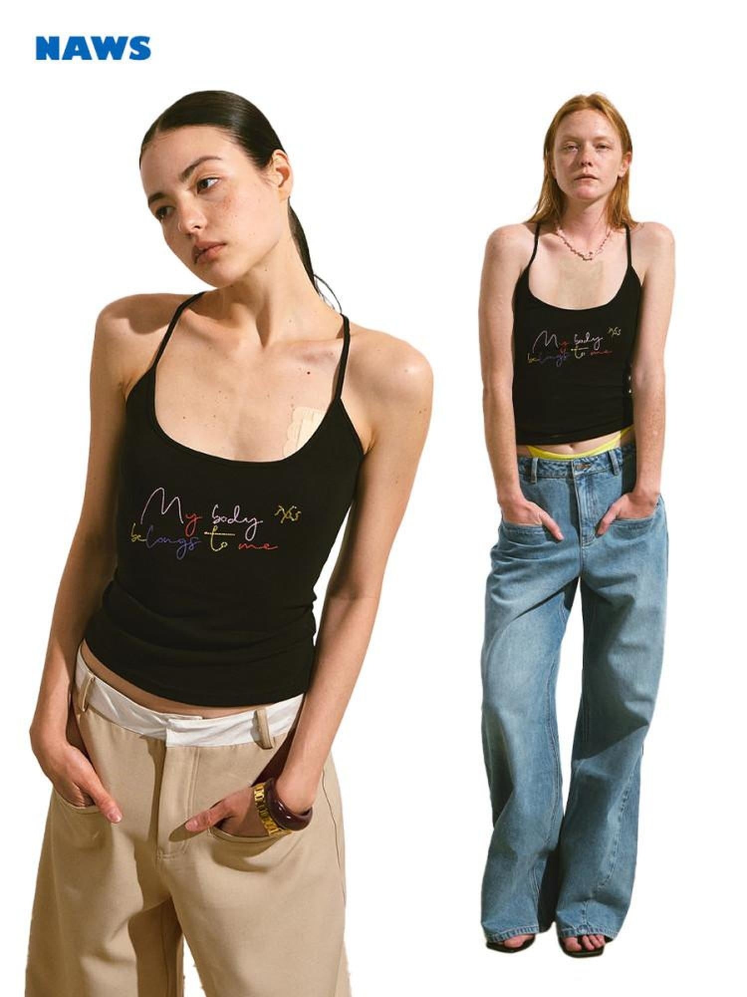 NAWSNOTAWEAR Soft Stretch Cotton Slim Fit Resort Spaghetti Strap Women Letter Print Camisoles