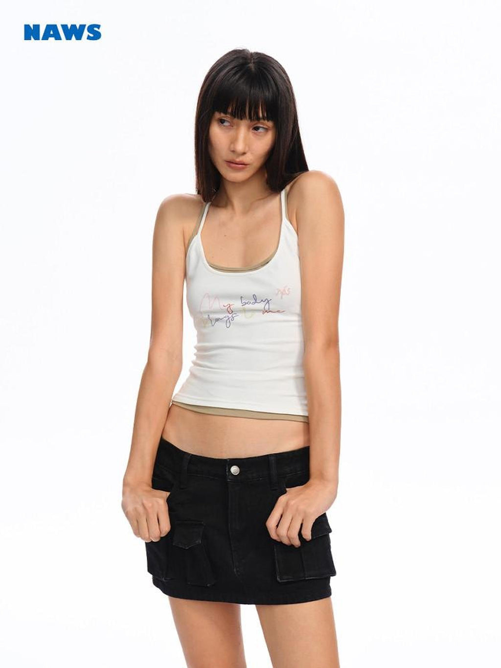 NAWSNOTAWEAR Soft Stretch Cotton Slim Fit Resort Spaghetti Strap Women Letter Print Camisoles