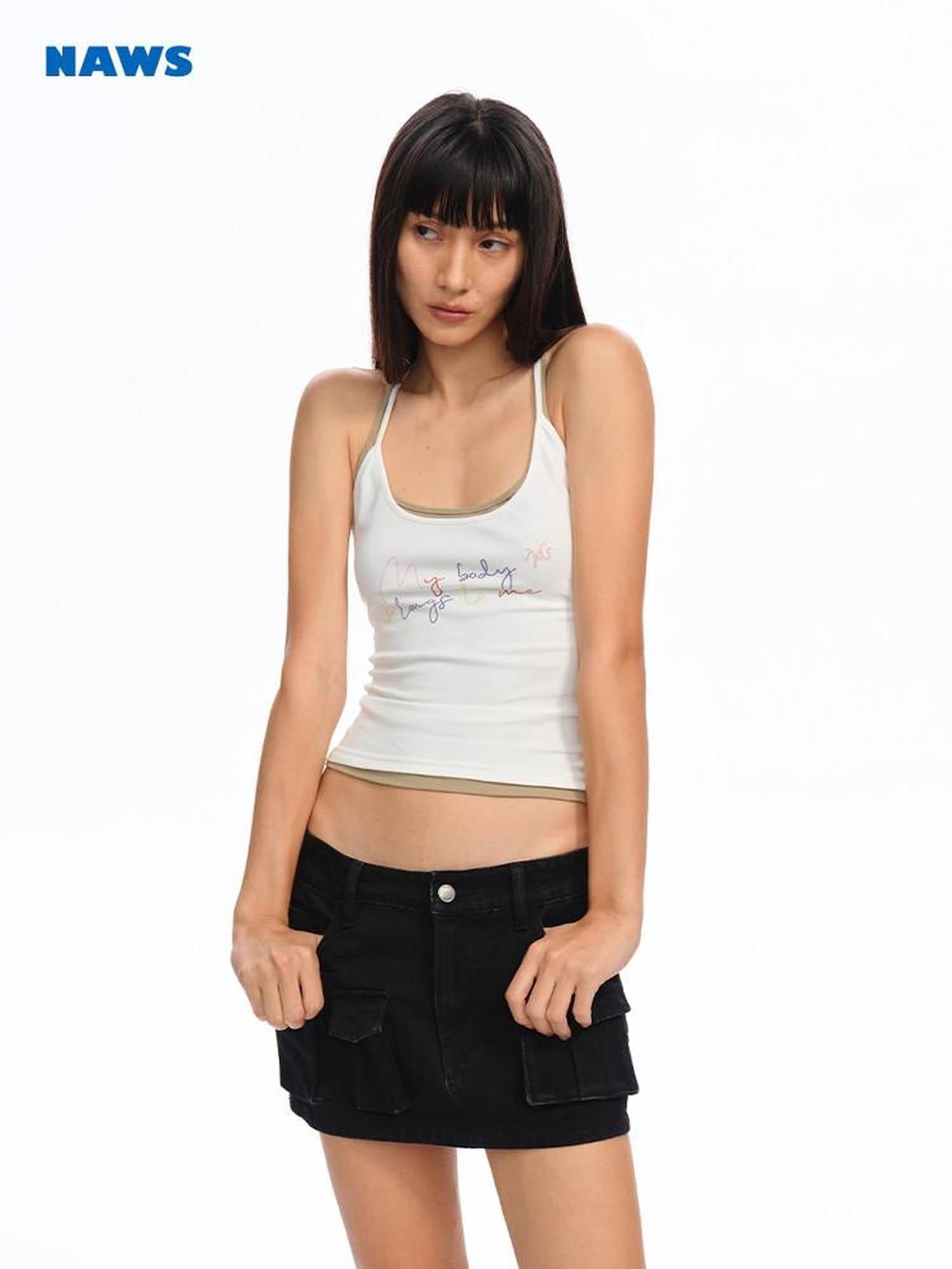 NAWSNOTAWEAR Soft Stretch Cotton Slim Fit Resort Spaghetti Strap Women Letter Print Camisoles
