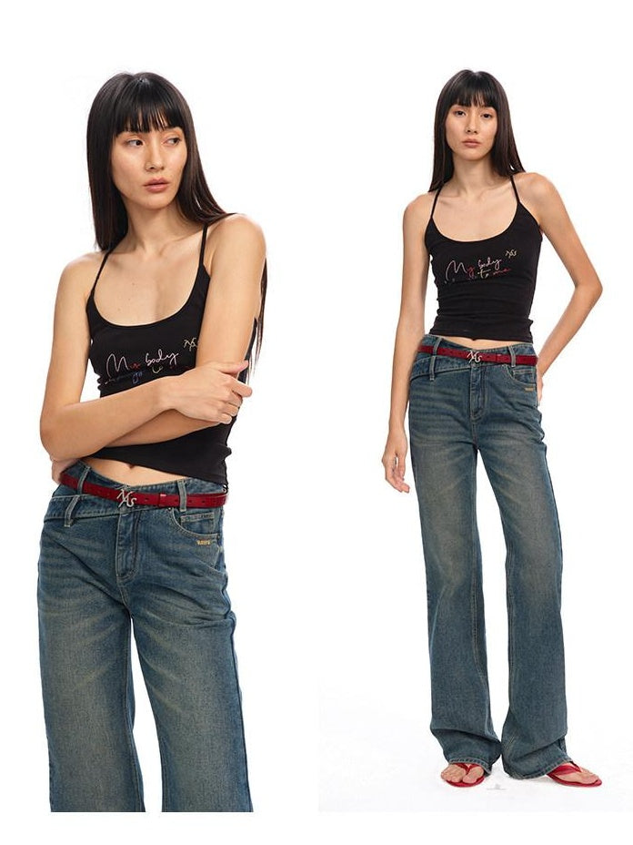 NAWSNOTAWEAR Soft Stretch Cotton Slim Fit Resort Spaghetti Strap Women Letter Print Camisoles
