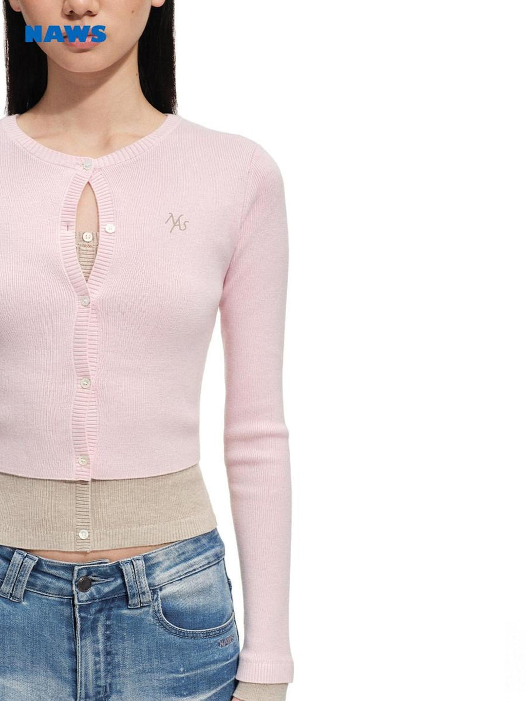 NAWSNOTAWEAR Soft Wool Blend Slim Faux Layered Colorblock Cropped Buttoned Cardigans
