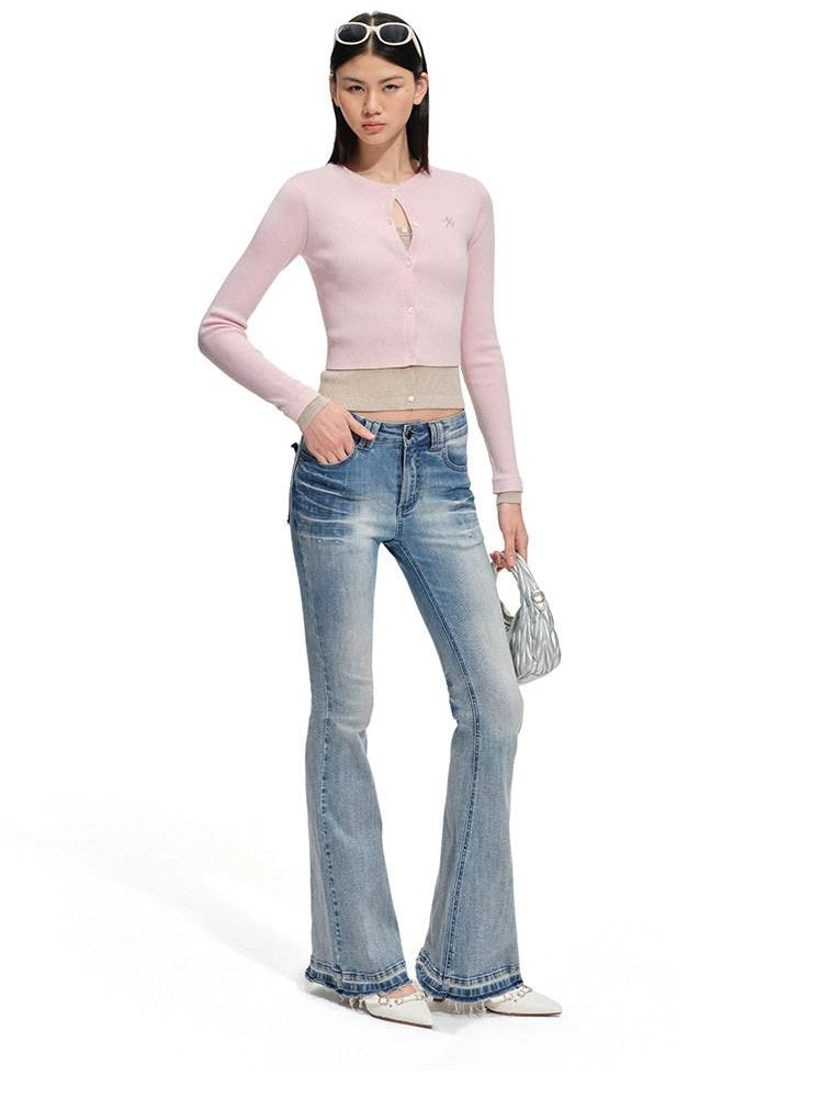 NAWSNOTAWEAR Soft Wool Blend Slim Faux Layered Colorblock Cropped Buttoned Cardigans