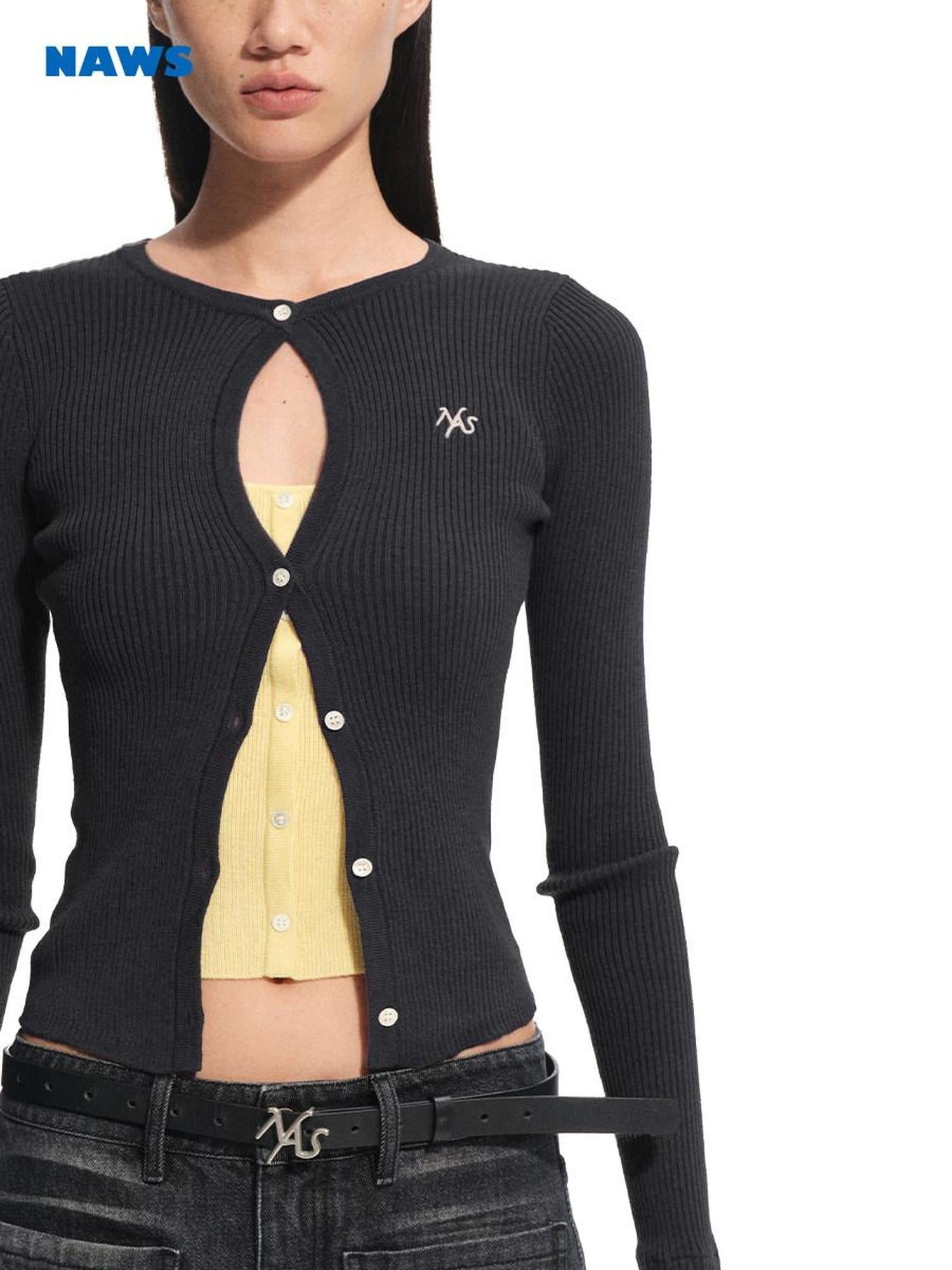 NAWSNOTAWEAR Soft Wool Blend Slim Fit Contrast Faux Two Piece Workwear Women Cardigans