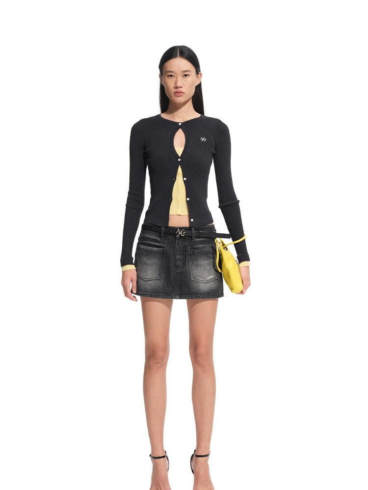 NAWSNOTAWEAR Soft Wool Blend Slim Fit Contrast Faux Two Piece Workwear Women Cardigans