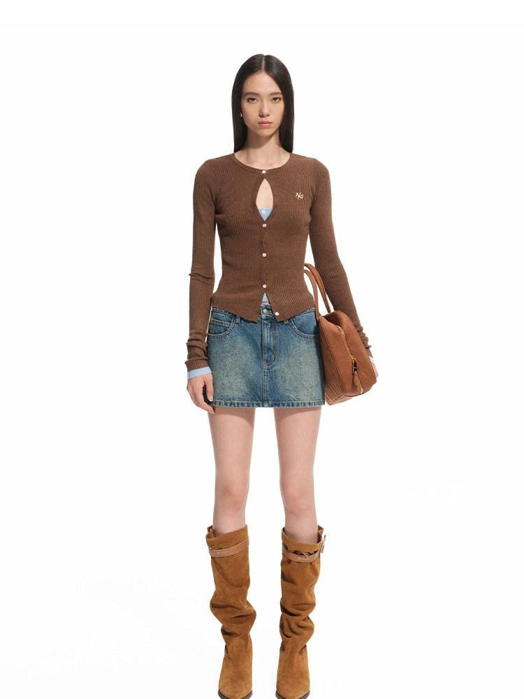 NAWSNOTAWEAR Soft Wool Blend Slim Fit Contrast Faux Two Piece Workwear Women Cardigans