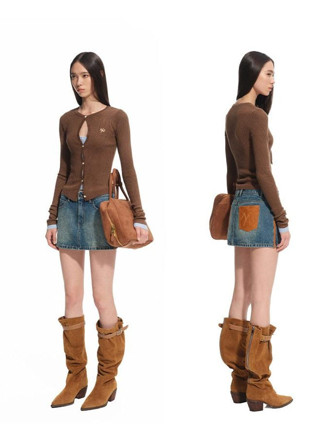 NAWSNOTAWEAR Soft Wool Blend Slim Fit Contrast Faux Two Piece Workwear Women Cardigans