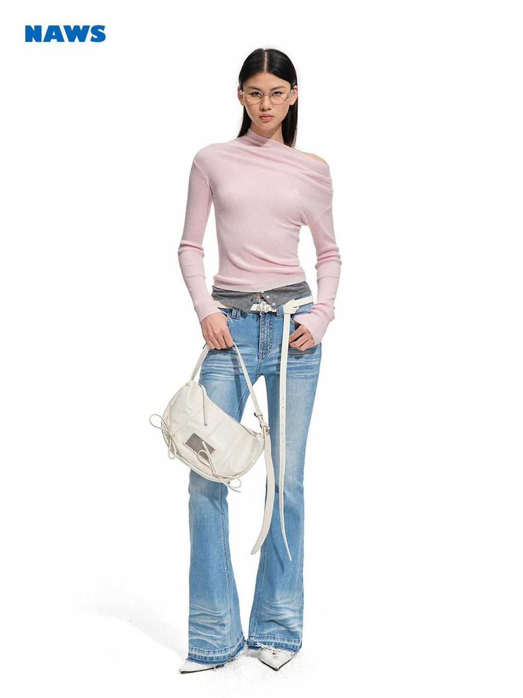 NAWSNOTAWEAR Soft Wool Blend Slim Fit Faux Layered Diagonal Neck Womens Long Sleeve T-Shirts