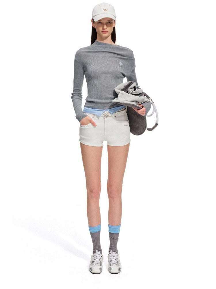 NAWSNOTAWEAR Soft Wool Blend Slim Fit Faux Layered Diagonal Neck Womens Long Sleeve T-Shirts