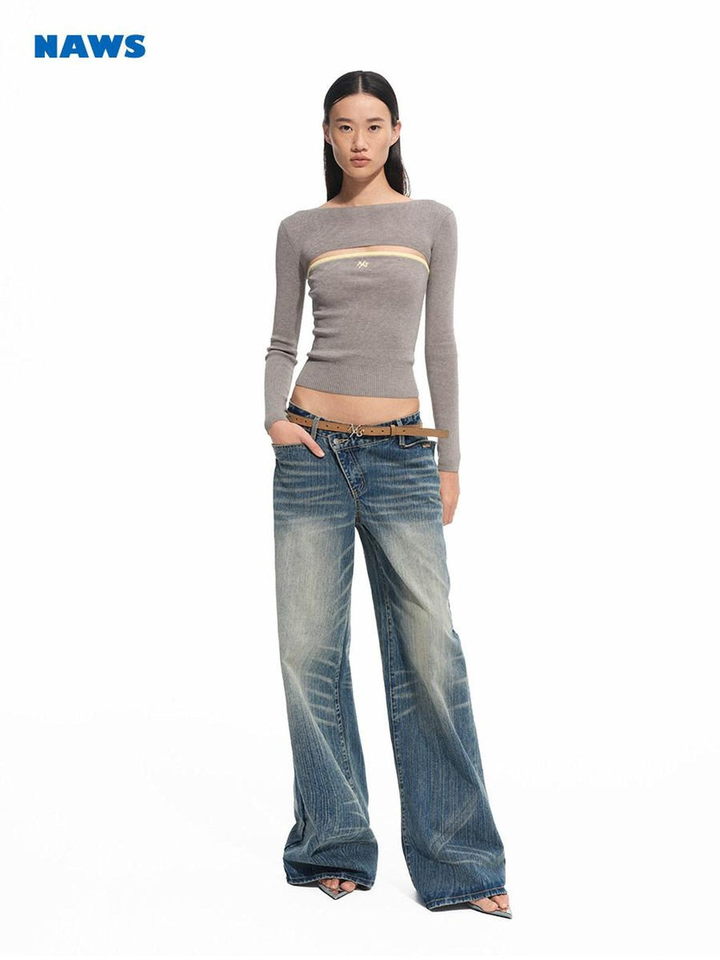 NAWSNOTAWEAR Soft Wool Tencel Slim Fit Detachable Women Round Neck Logo Knit Sweaters