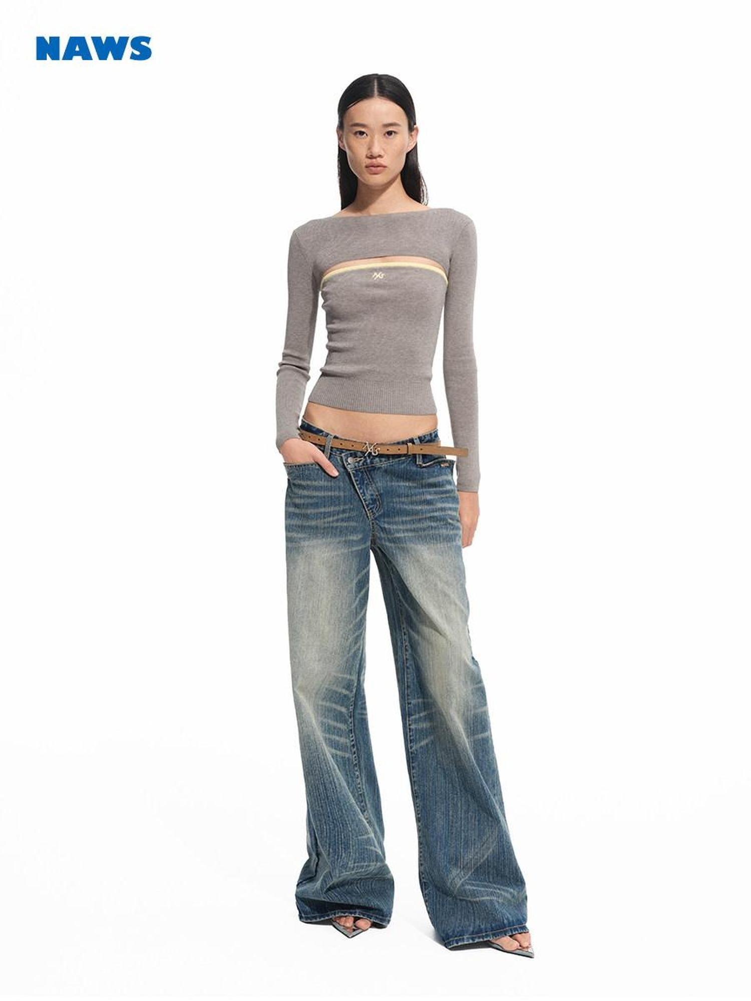 NAWSNOTAWEAR Soft Wool Tencel Slim Fit Detachable Women Round Neck Logo Knit Sweaters