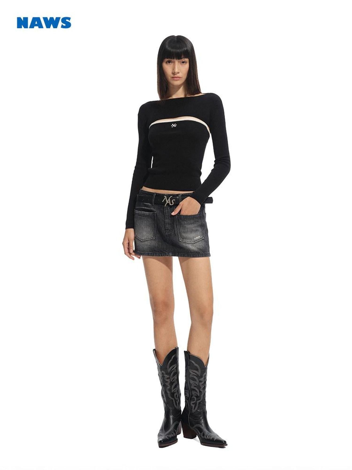 NAWSNOTAWEAR Soft Wool Tencel Slim Fit Detachable Women Round Neck Logo Knit Sweaters