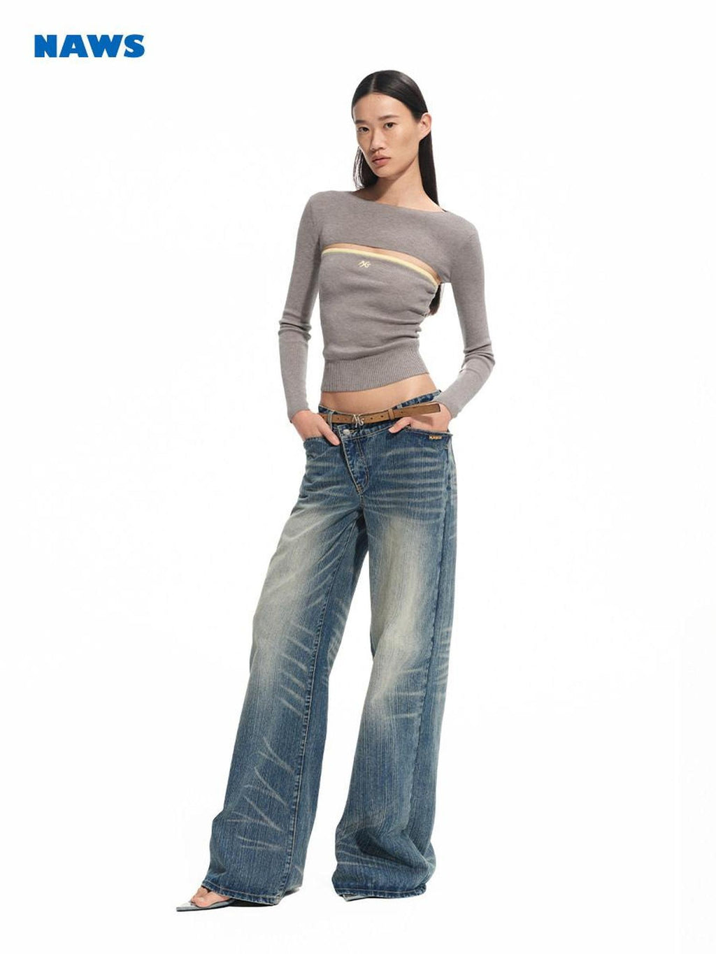 NAWSNOTAWEAR Soft Wool Tencel Slim Fit Detachable Women Round Neck Logo Knit Sweaters