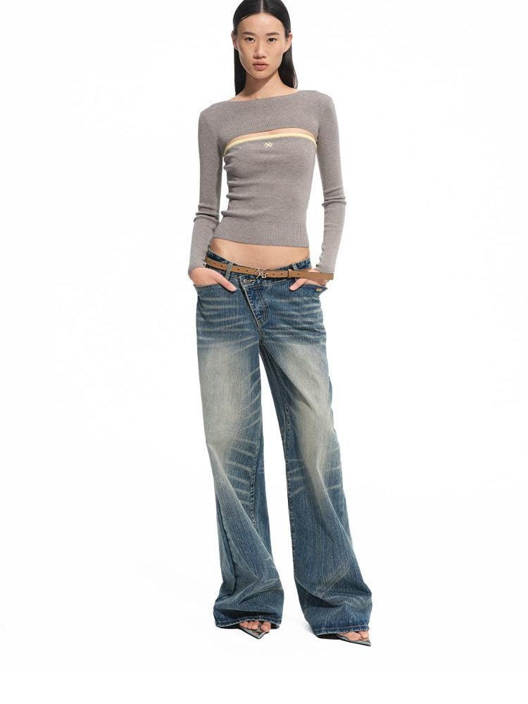 NAWSNOTAWEAR Soft Wool Tencel Slim Fit Detachable Women Round Neck Logo Knit Sweaters