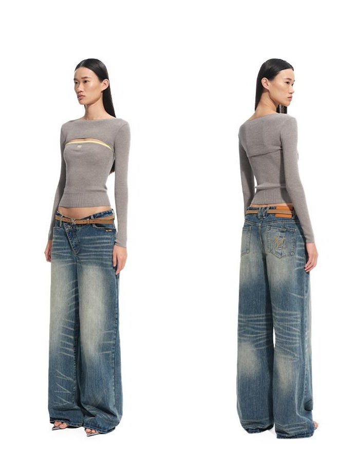 NAWSNOTAWEAR Soft Wool Tencel Slim Fit Detachable Women Round Neck Logo Knit Sweaters