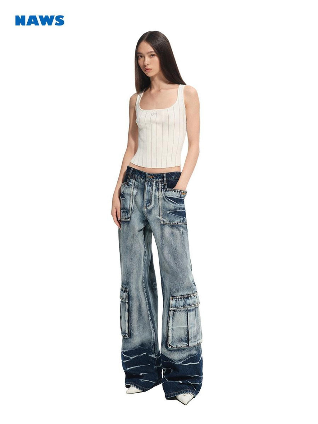 NAWSNOTAWEAR Storm Blue Soft Cotton Low Rise Loose Casual Women Wide Leg Jeans