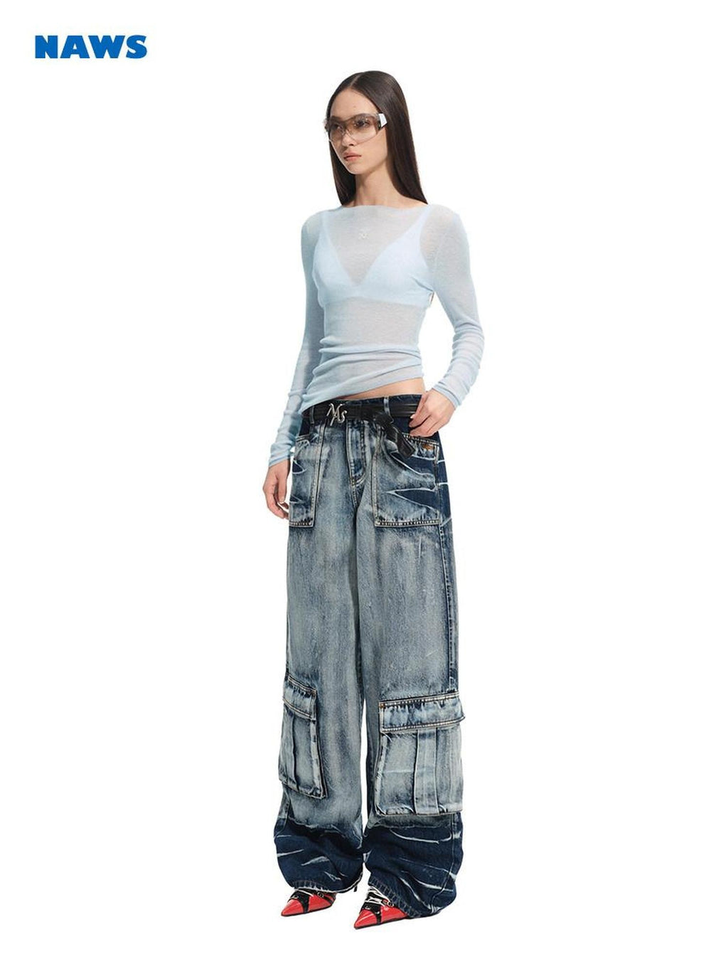 NAWSNOTAWEAR Storm Blue Soft Cotton Low Rise Loose Casual Women Wide Leg Jeans