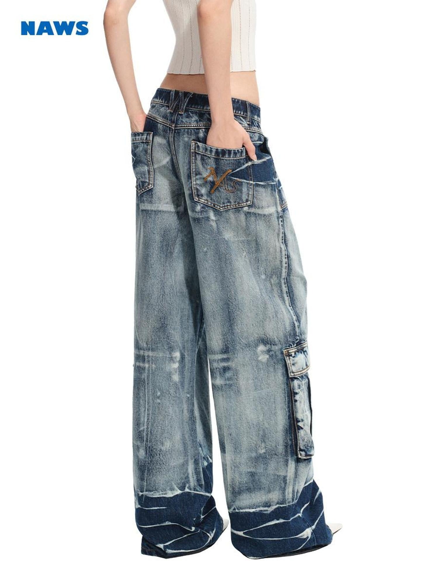 NAWSNOTAWEAR Storm Blue Soft Cotton Low Rise Loose Casual Women Wide Leg Jeans