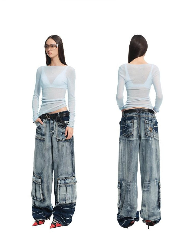 NAWSNOTAWEAR Storm Blue Soft Cotton Low Rise Loose Casual Women Wide Leg Jeans