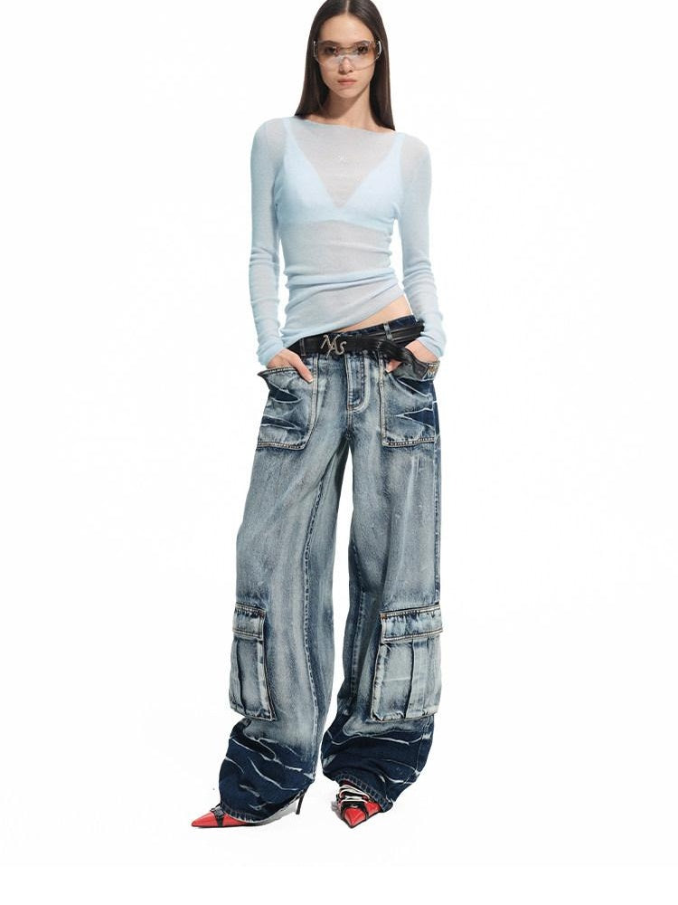 NAWSNOTAWEAR Storm Blue Soft Cotton Low Rise Loose Casual Women Wide Leg Jeans