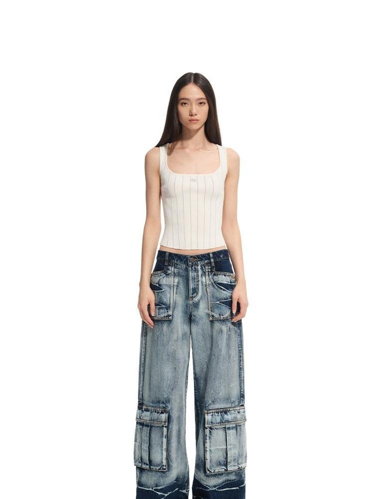 NAWSNOTAWEAR Storm Blue Soft Cotton Low Rise Loose Casual Women Wide Leg Jeans