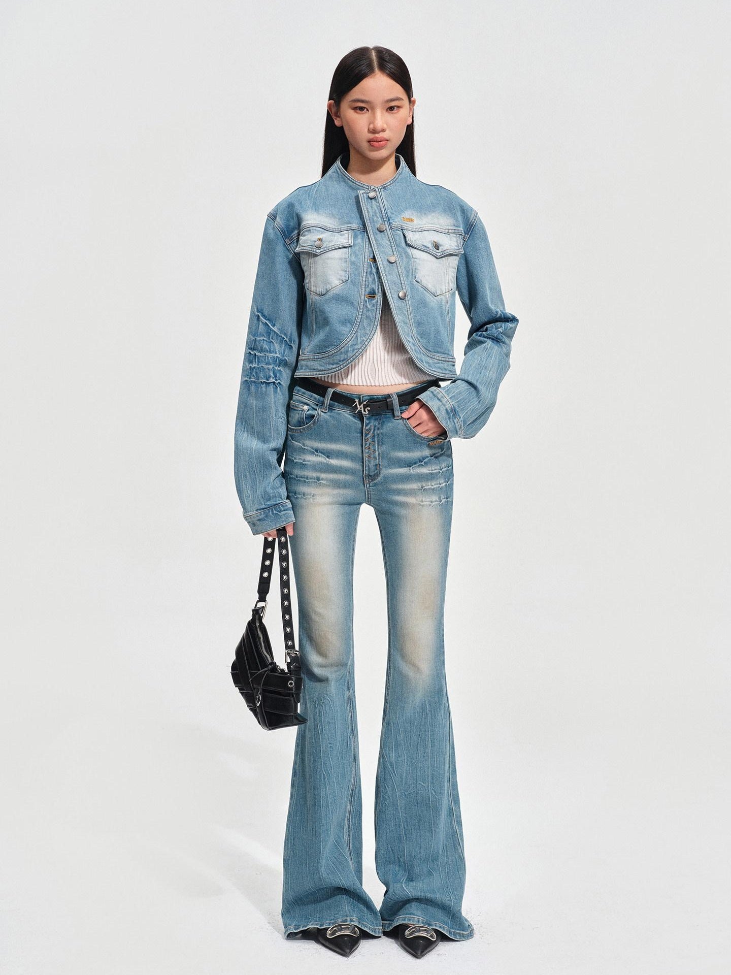 NAWSNOTAWEAR Stretch Cotton Cropped Vintage Equestrian Women Button Front Denim Jackets