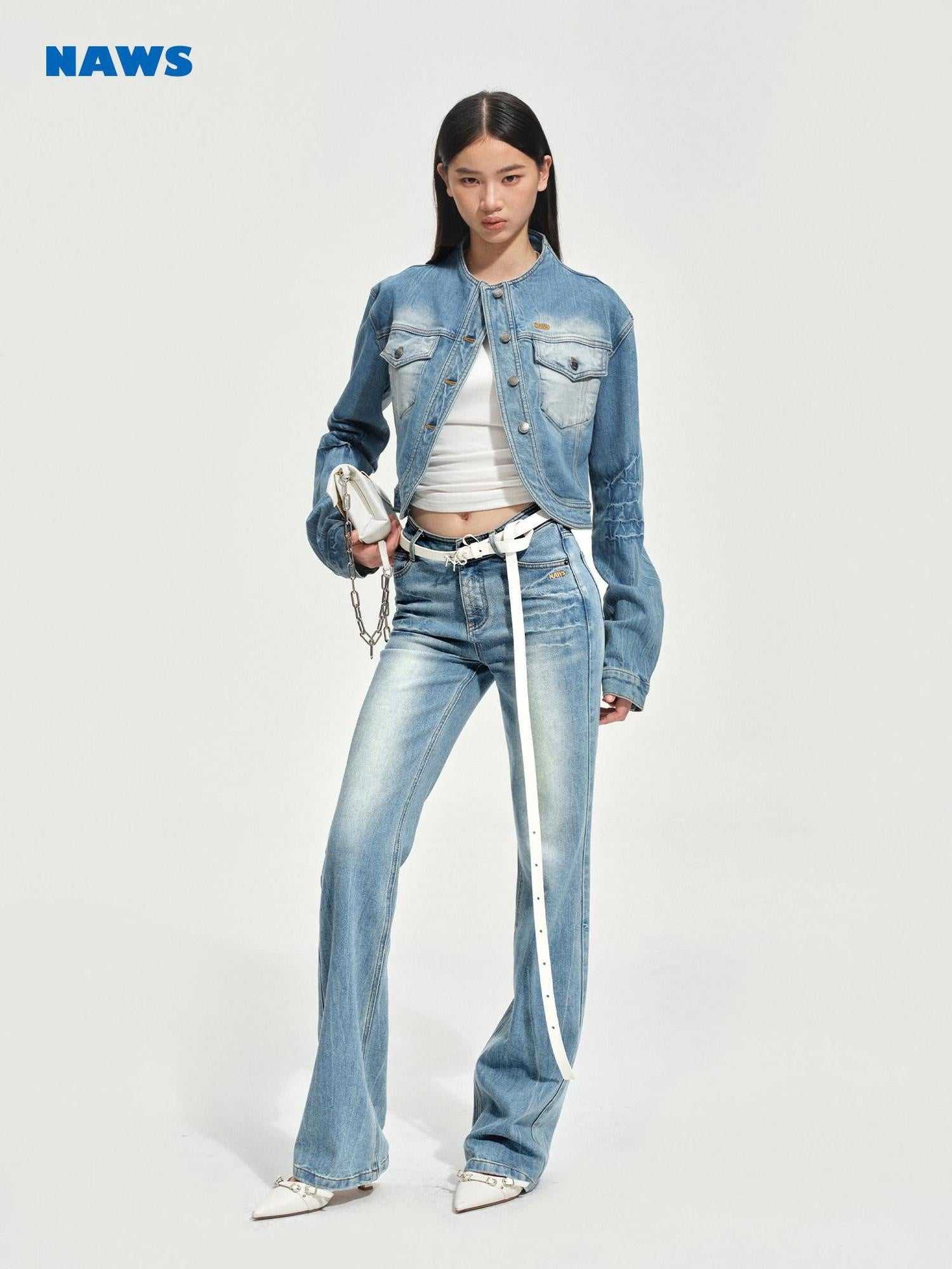 NAWSNOTAWEAR Stretch Cotton Cropped Vintage Equestrian Women Button Front Denim Jackets