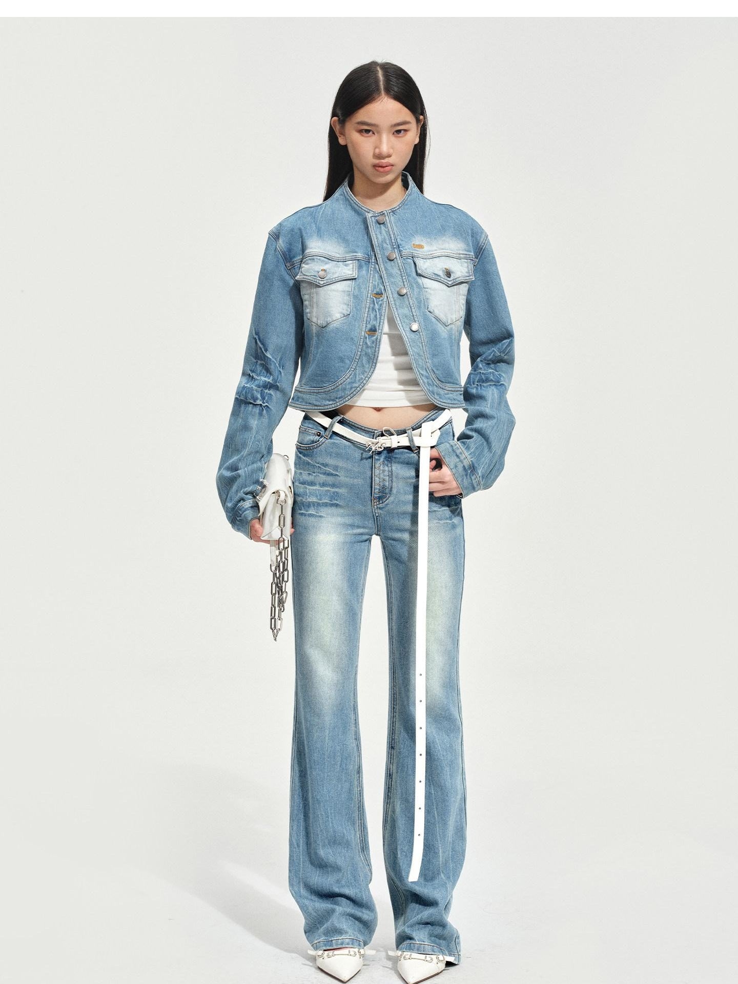 NAWSNOTAWEAR Stretch Cotton Cropped Vintage Equestrian Women Button Front Denim Jackets
