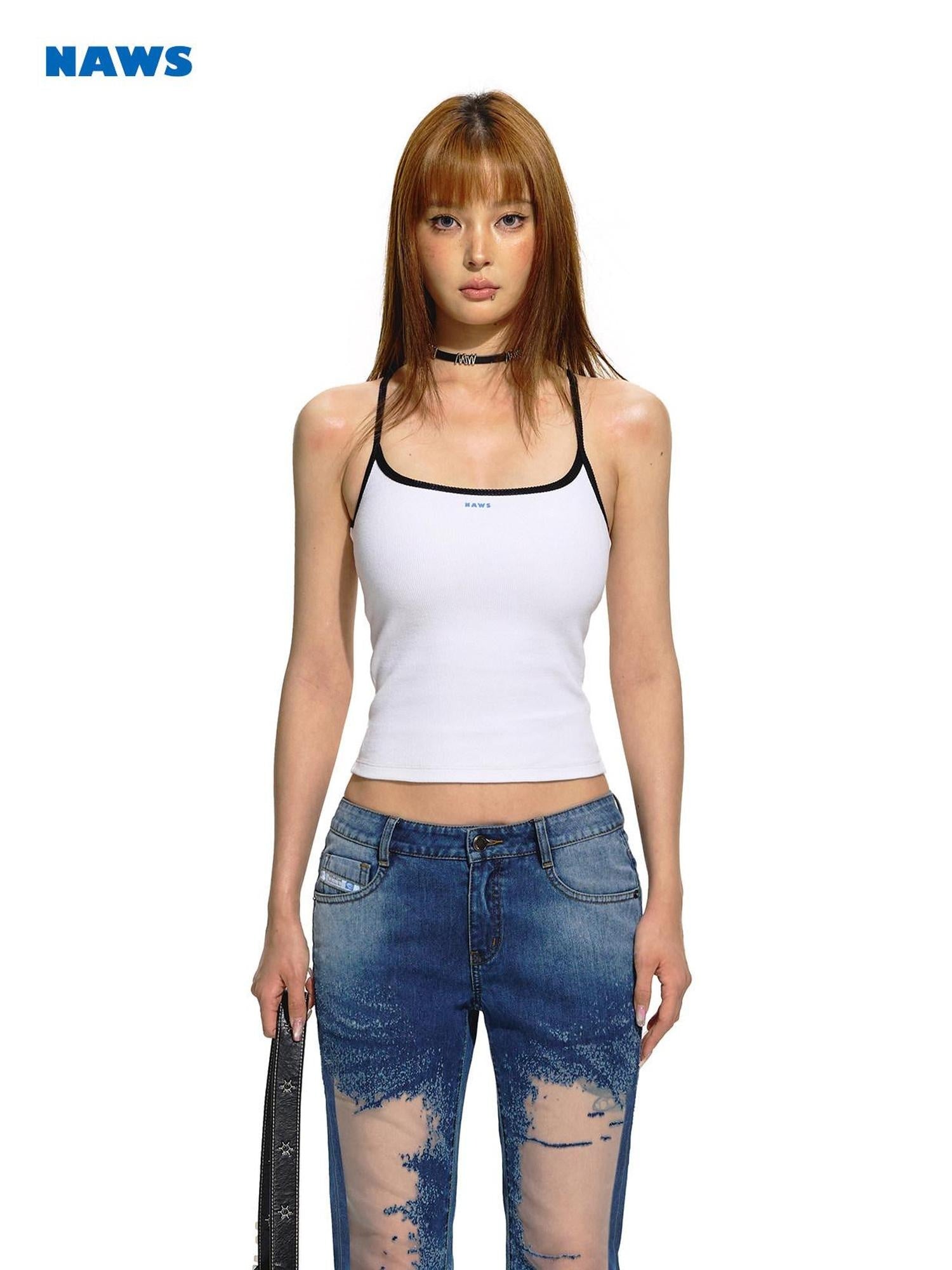 NAWSNOTAWEAR Stretch Cotton Slim Fit Cropped Racerback Womens Commuter Chic Camisoles
