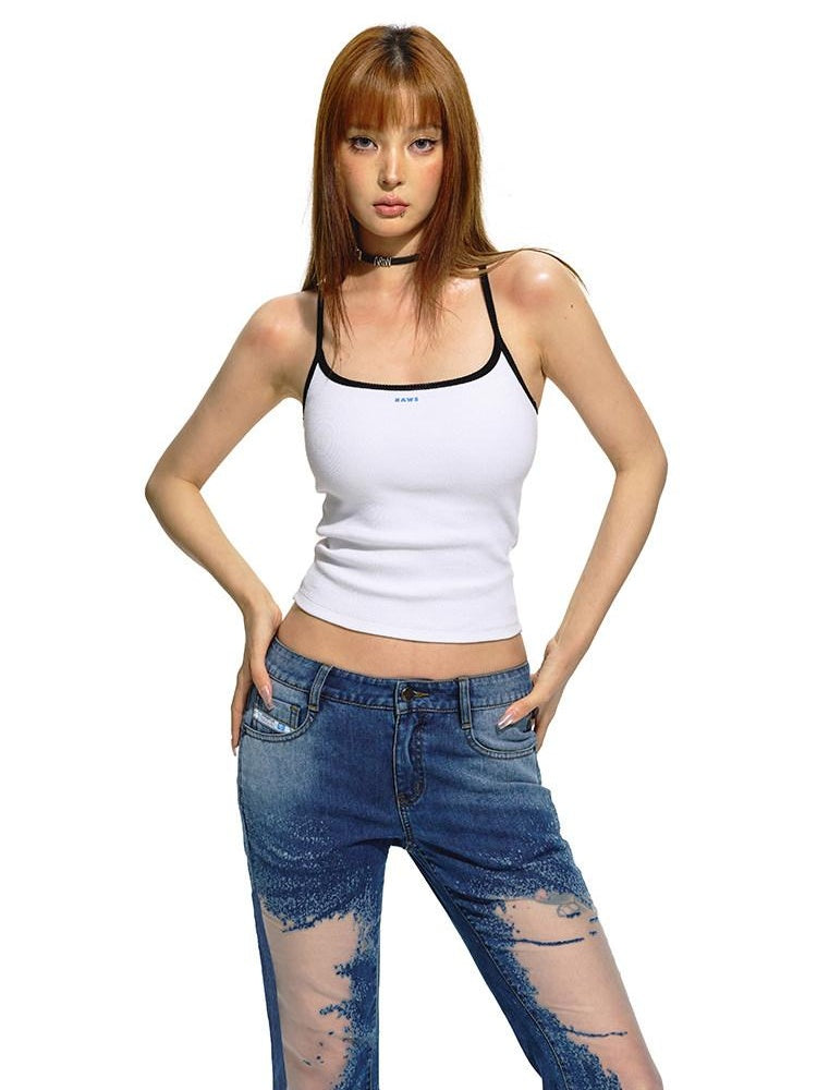 NAWSNOTAWEAR Stretch Cotton Slim Fit Cropped Racerback Womens Commuter Chic Camisoles