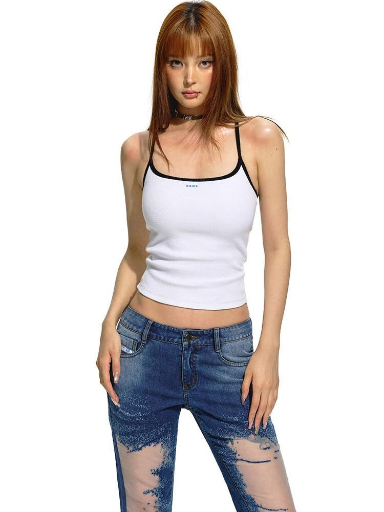 NAWSNOTAWEAR Stretch Cotton Slim Fit Cropped Racerback Womens Commuter Chic Camisoles