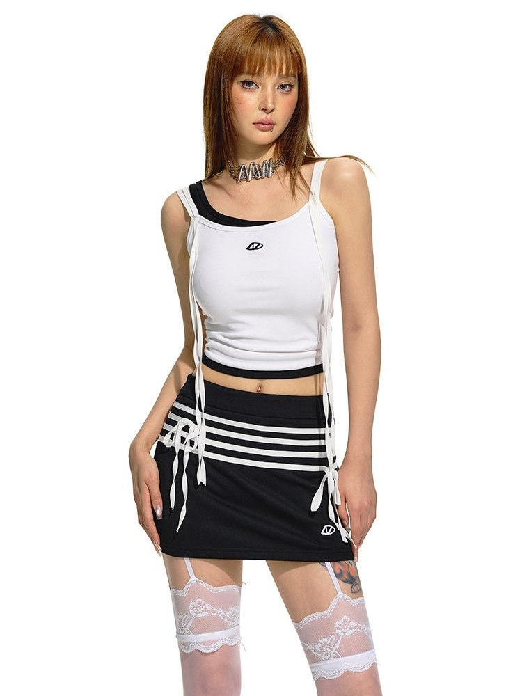 NAWSNOTAWEAR Stretch Cotton Slim Fit Patchwork Strappy Office Tank Camisoles