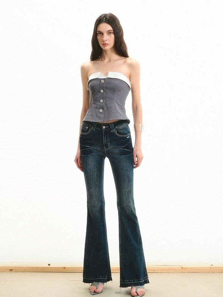 NAWSNOTAWEAR Stretch Cotton Slim Fit Strappy Versatile Casual Solid Dusk Gray Tube Tops