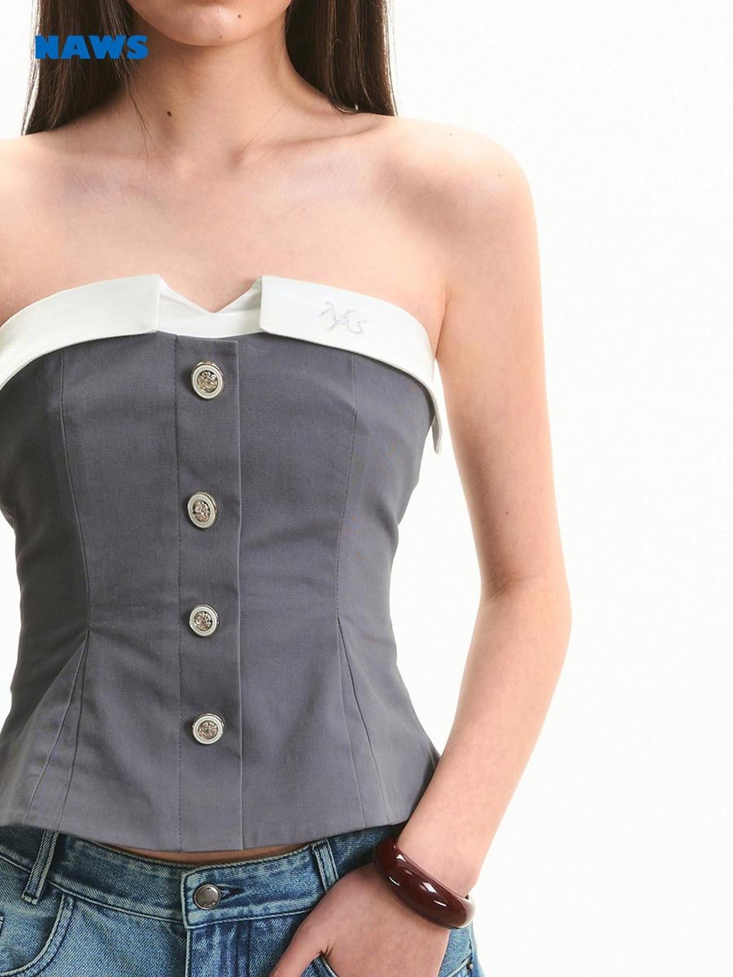 NAWSNOTAWEAR Stretch Cotton Slim Fit Strappy Versatile Casual Solid Dusk Gray Tube Tops