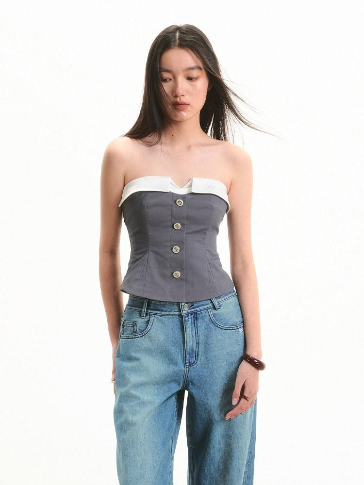 NAWSNOTAWEAR Stretch Cotton Slim Fit Strappy Versatile Casual Solid Dusk Gray Tube Tops