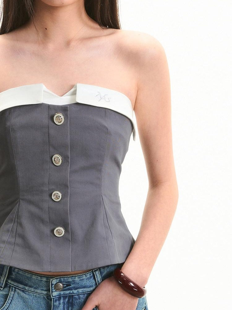 NAWSNOTAWEAR Stretch Cotton Slim Fit Strappy Versatile Casual Solid Dusk Gray Tube Tops