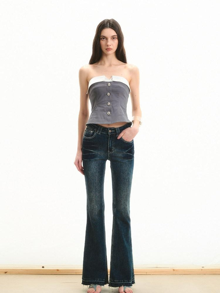 NAWSNOTAWEAR Stretch Cotton Slim Fit Strappy Versatile Casual Solid Dusk Gray Tube Tops