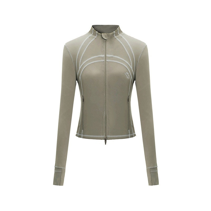 NAWSNOTAWEAR_Stretch_Nylon_Spandex_Slim_Fit_Topstitch_Stand_Collar_Zip_Front_Cropped_Jackets_MISSTT
