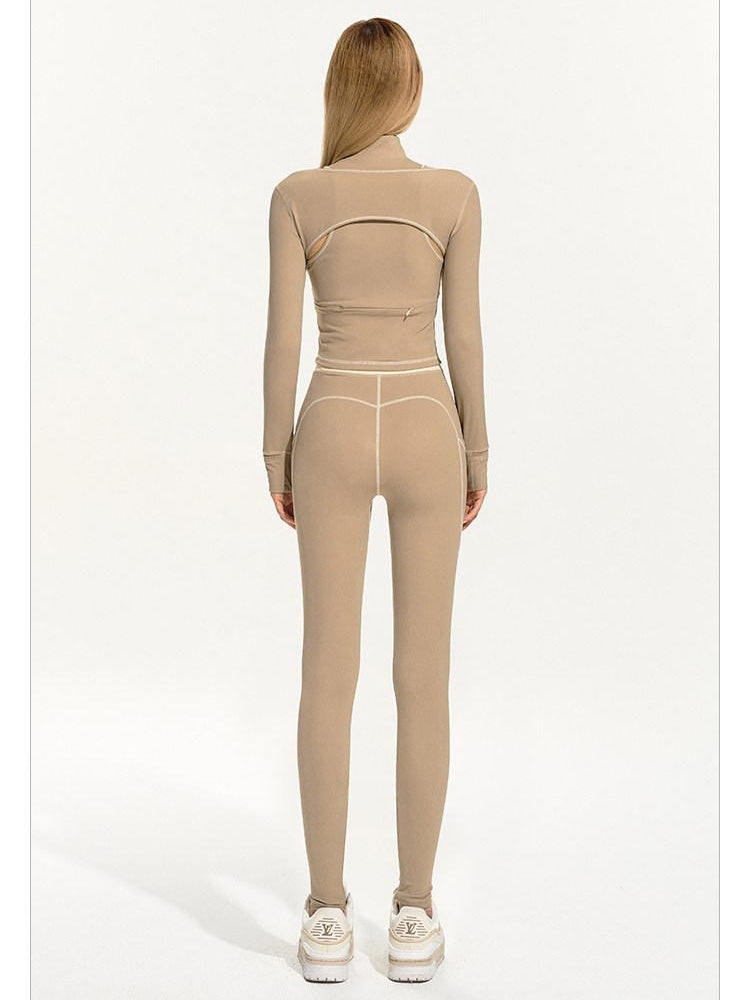 NAWSNOTAWEAR Stretch Nylon Spandex Slim Fit Topstitch Stand Collar Zip Front Cropped Jackets