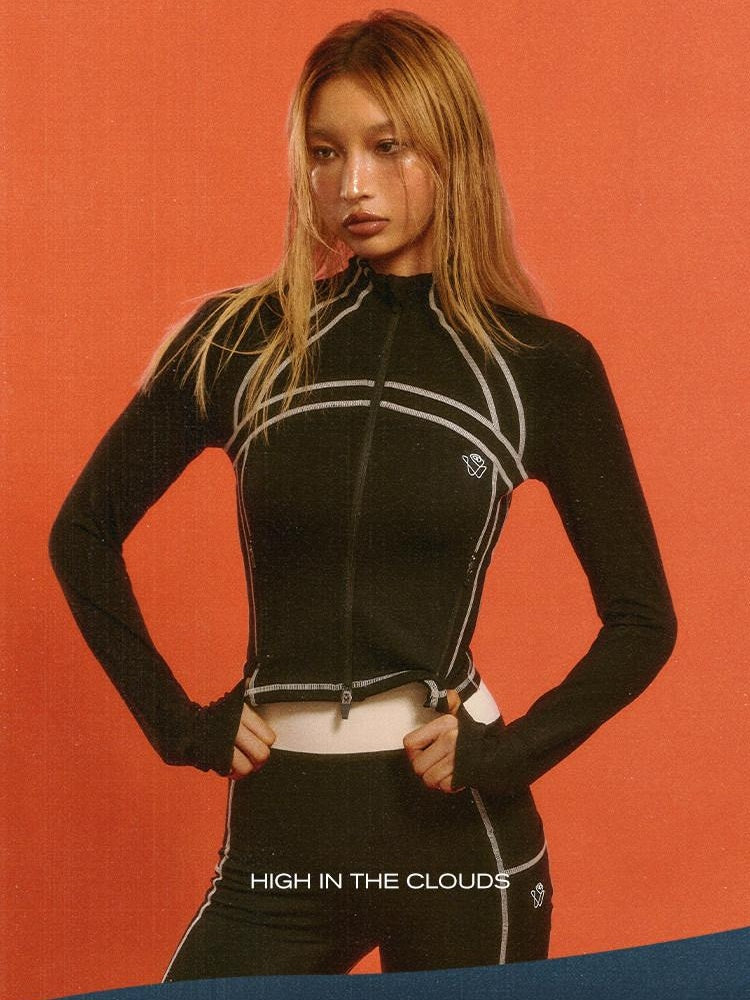 NAWSNOTAWEAR Stretch Nylon Spandex Slim Fit Topstitch Stand Collar Zip Front Cropped Jackets